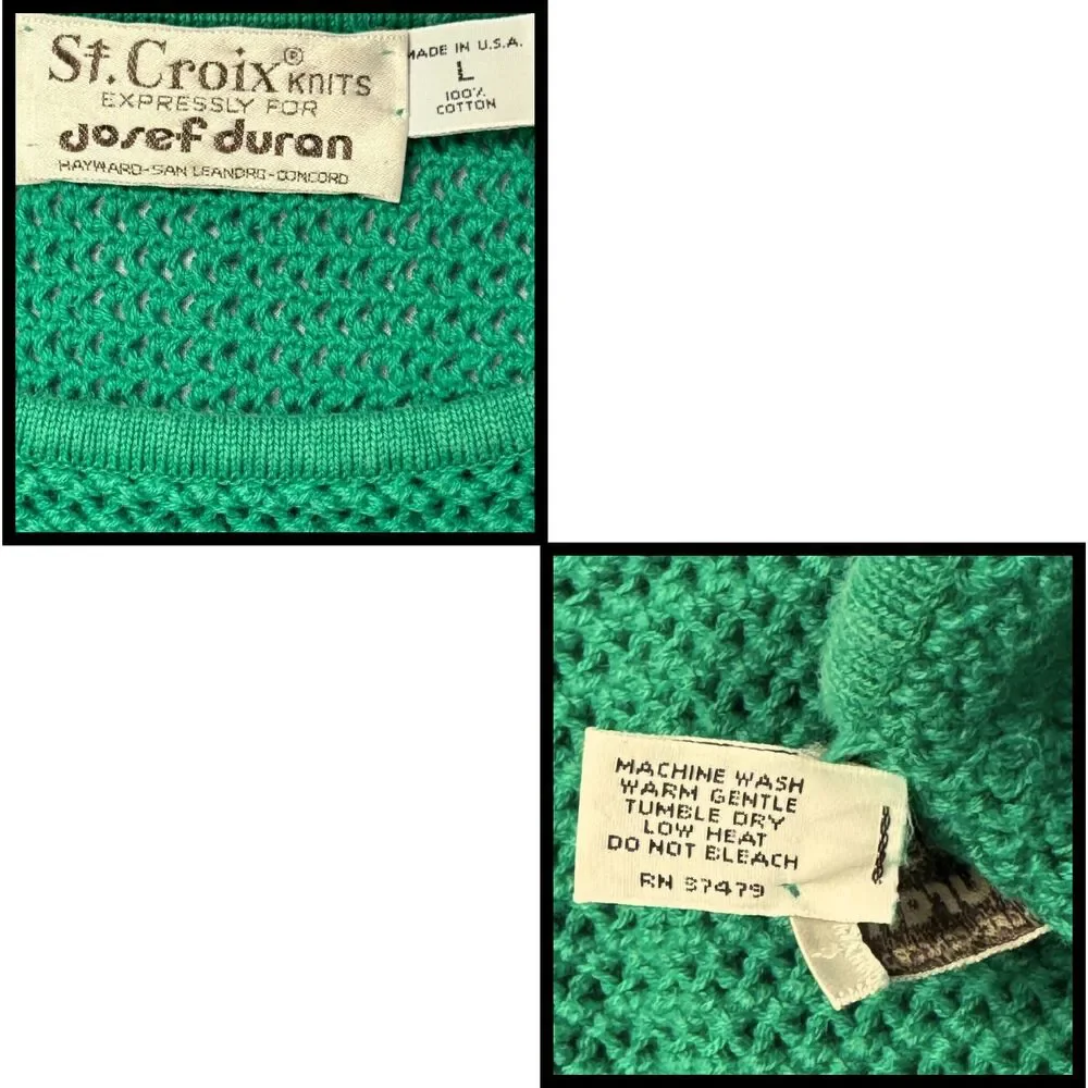 Vintage St. Croix Knits Josef‎ Duran Sweater Womens Open Knit Large Green USA